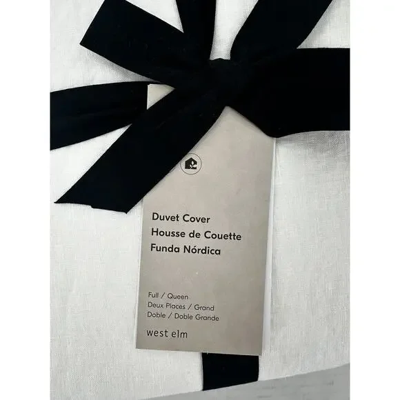 West Elm Duvet Cover Full/Queen European Flax Linen White 92x88 Machine … - Picture 2 of 6